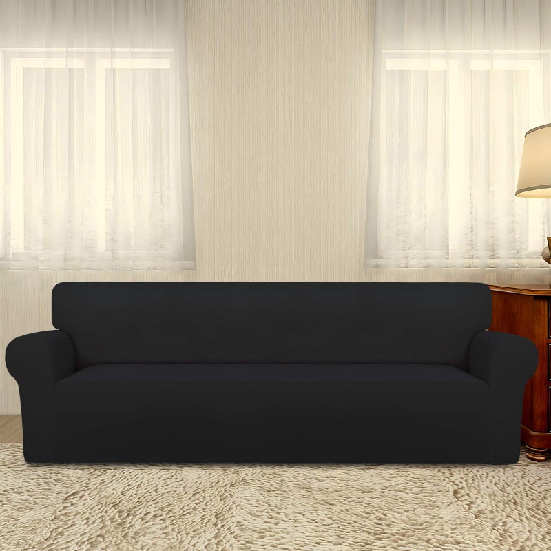 PureFit Super Stretch 4 Seater Sofa Slipcover â€“ Spandex Non Slip Soft Couch Sofa Cover, Washable Furniture Protector with Non Skid Foam and Elastic Bottom for Kids, Pets ï¼ˆXX Large, Blackï¼‰ - Image 2